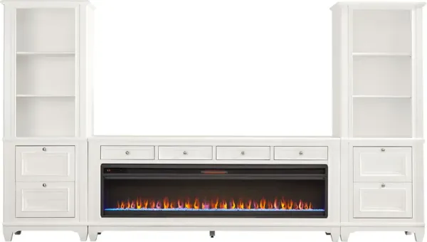 Hilton Head White 4 Pc Wall Unit with 80 in. Console and Electric Fireplace