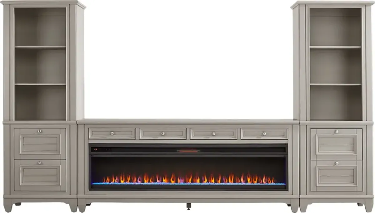Hilton Head Gray 4 Pc Wall Unit with 80 in. Console and Electric Fireplace