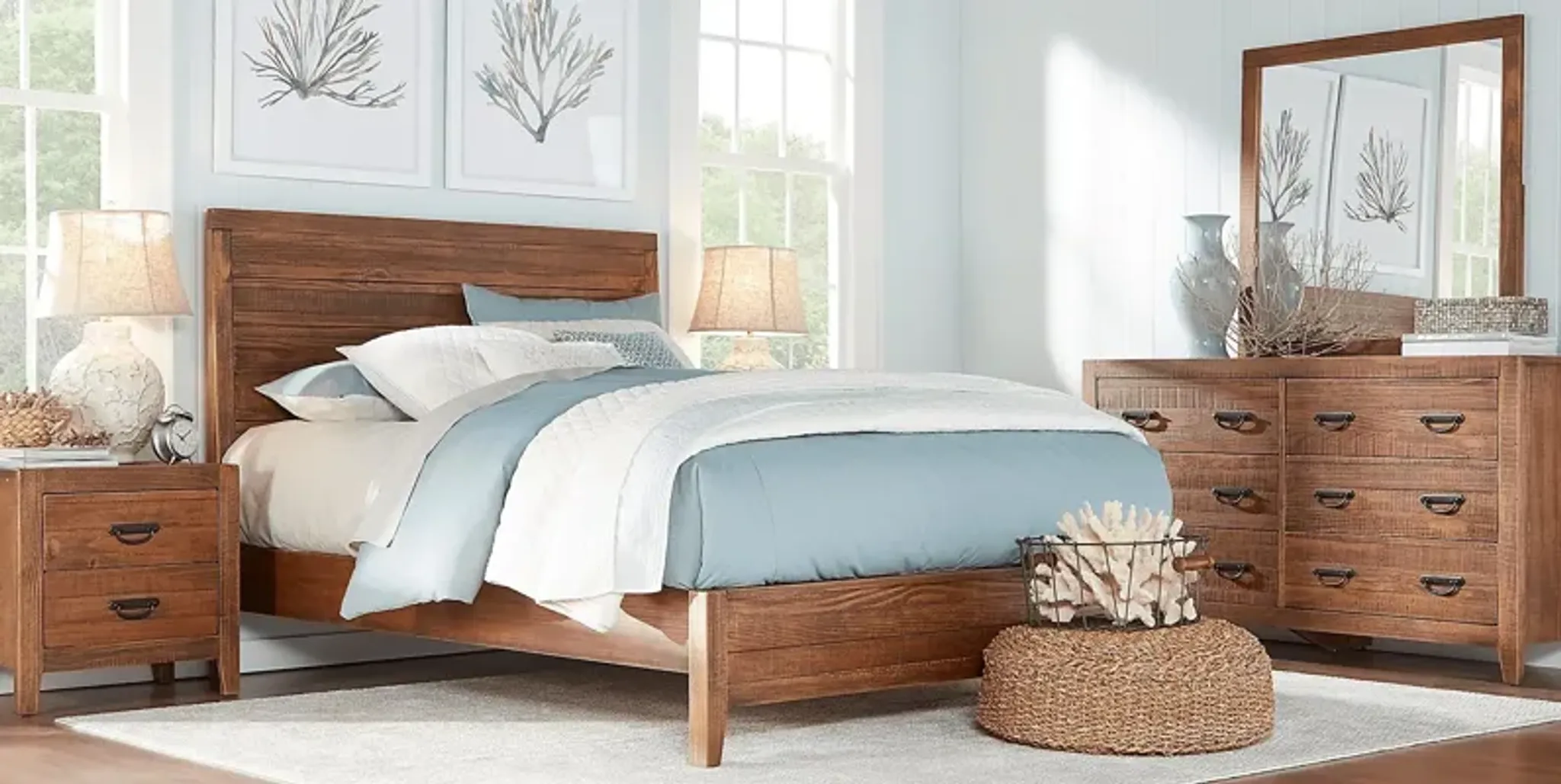 Palm Grove Brown 7 Pc Queen Panel Bedroom | Furniture.com