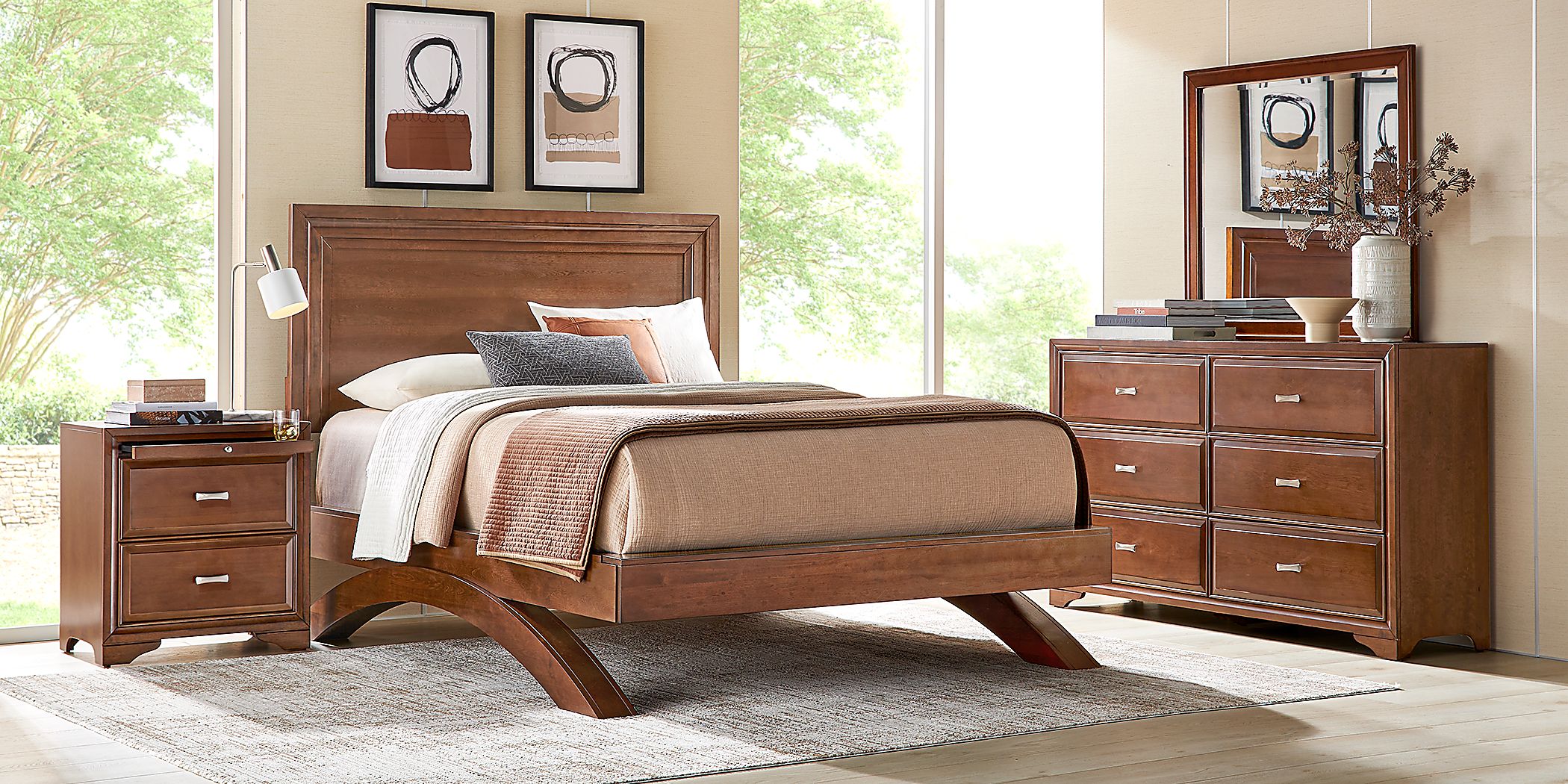 Belcourt Brown Cherry 3 Pc Queen Panel Arch Bed