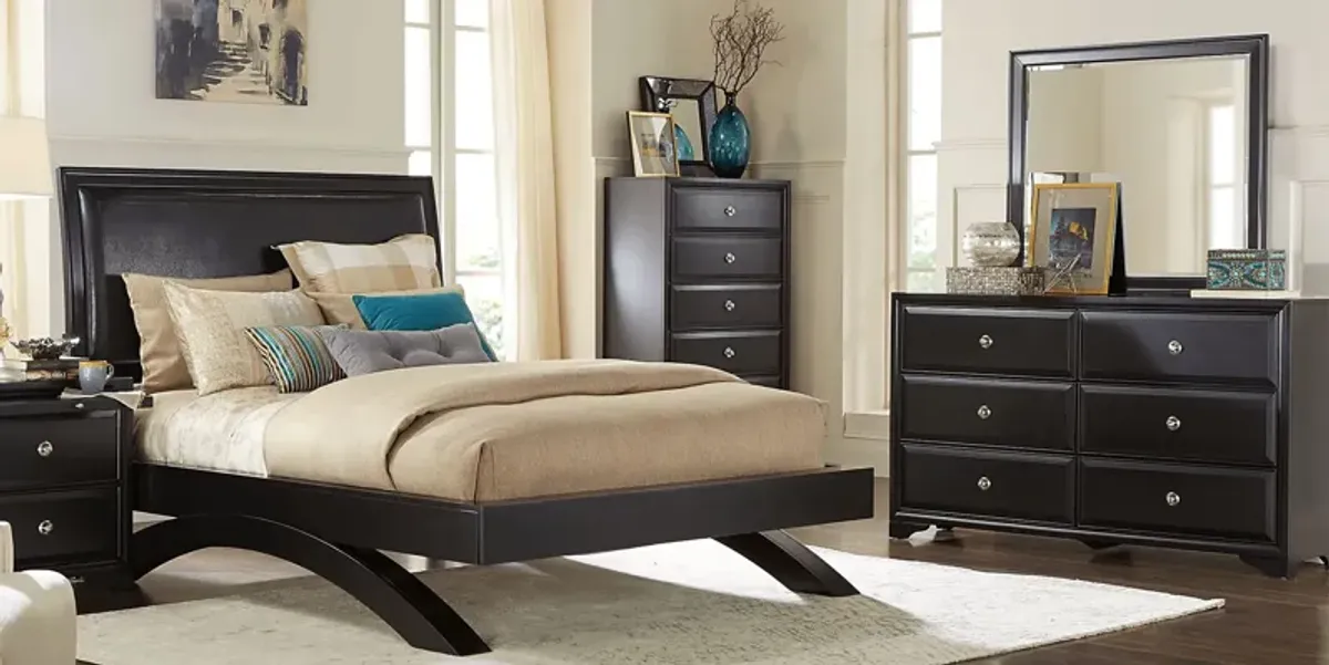 Belcourt Black 3 Pc Queen Upholstered Sleigh Arch Bed