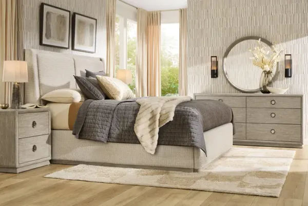 Santa Clarita Light Gray 7 Pc Queen Upholstered Bedroom