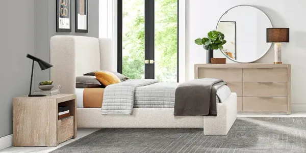 Easton Park Natural 7 Pc Bedroom with Sydney White Queen Upholstered Bed