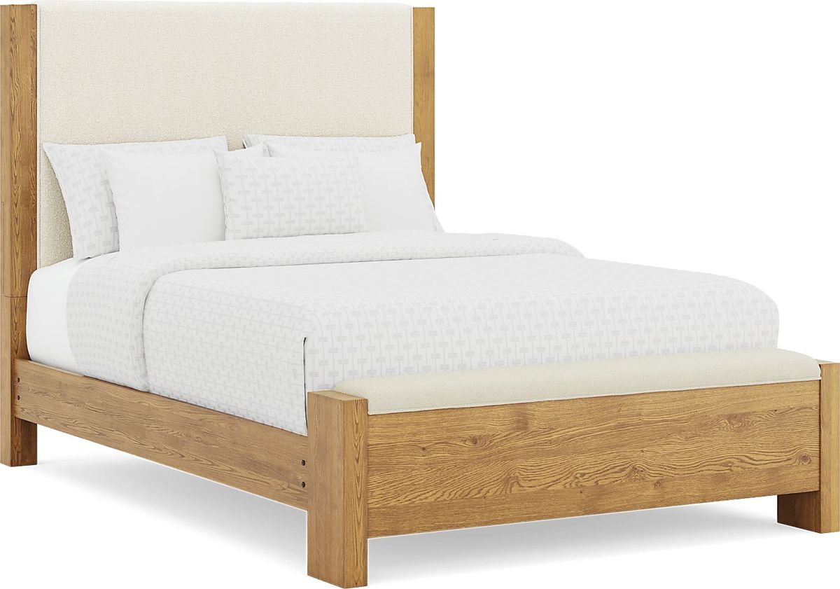 Ithaca Natural 3 Pc Queen Upholstered Bed with Bench