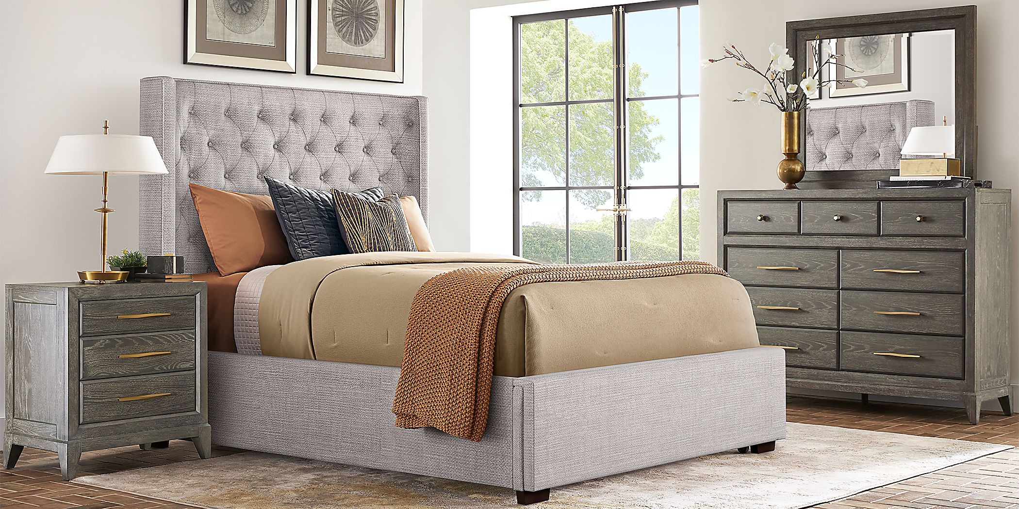 Kailey Park Charcoal 7 Pc Bedroom With Harlow Hill Gray Queen Upholstered Storage Bed