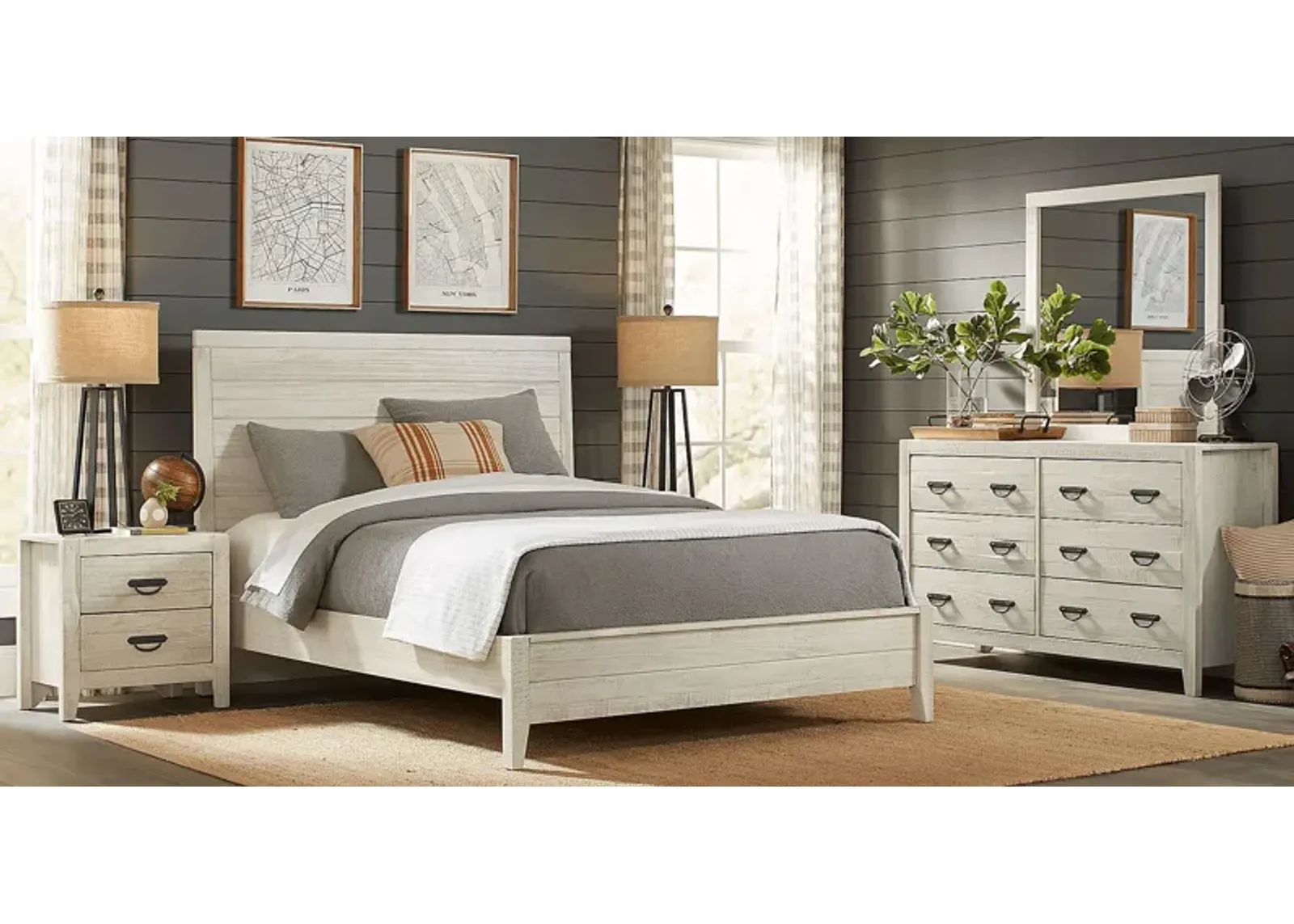 Palm Grove White 7 Pc King Panel Bedroom