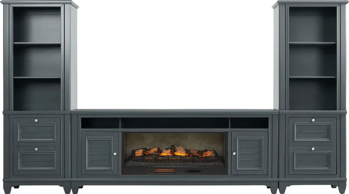 Hilton Head Graphite 4 Pc Wall Unit with 82 in. Console and Electric Log Fireplace
