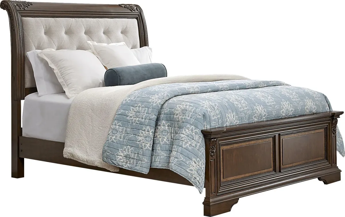 Fuller Brown Cherry 5 Pc Queen Upholstered Sleigh Bedroom
