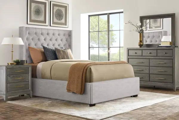 Kailey Park Charcoal 7 Pc Bedroom With Harlow Hill Gray King Upholstered Storage Bed