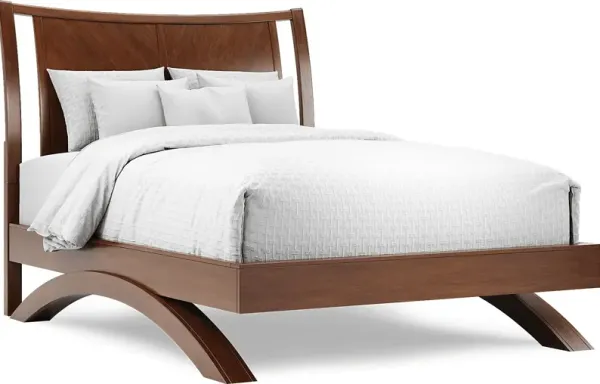 Belcourt Brown Cherry Finish 3 Pc Queen Curved Sleigh Arch Bed