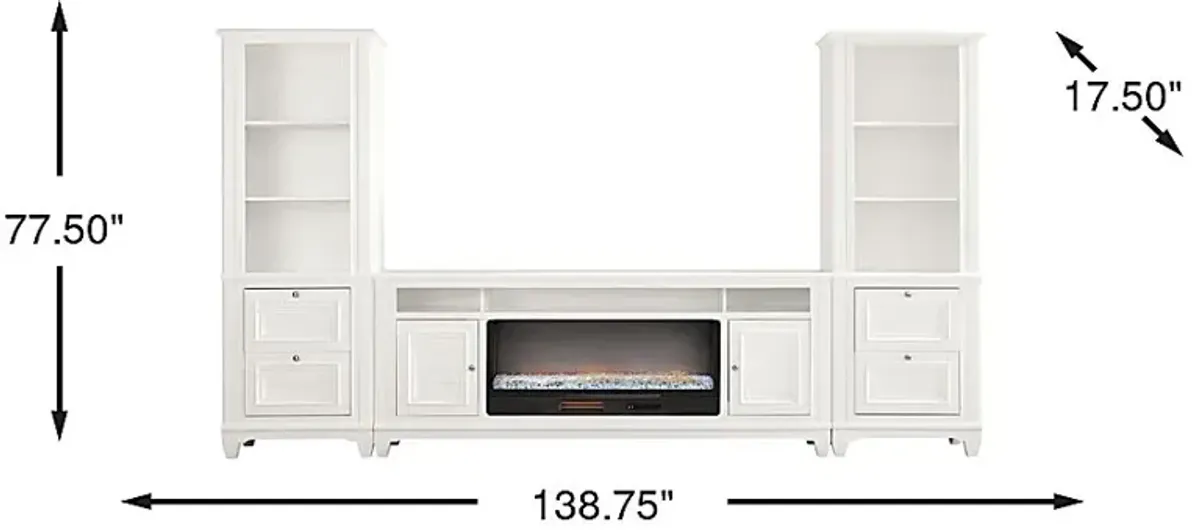 Hilton Head White 4 Pc Wall Unit with 82 in. Console and Electric Fireplace