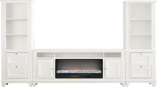 Hilton Head White 4 Pc Wall Unit with 82 in. Console and Electric Fireplace