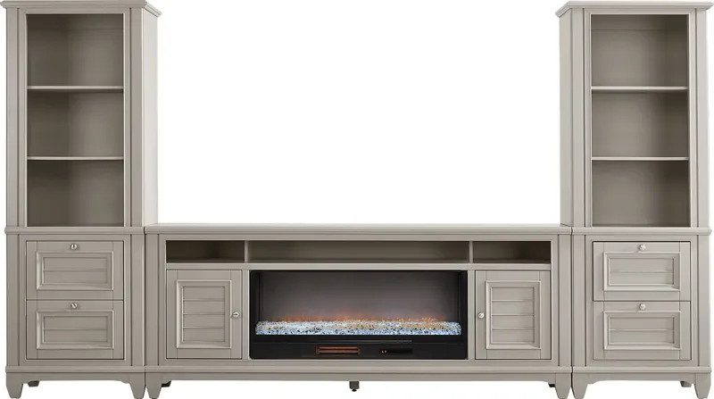 Hilton Head Gray 4 Pc Wall Unit with 82 in. Console and Electric Fireplace