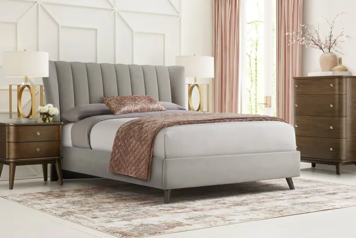Devon Loft Walnut 5 Pc Bedroom with Nanton Park Gray King Upholstered Bed