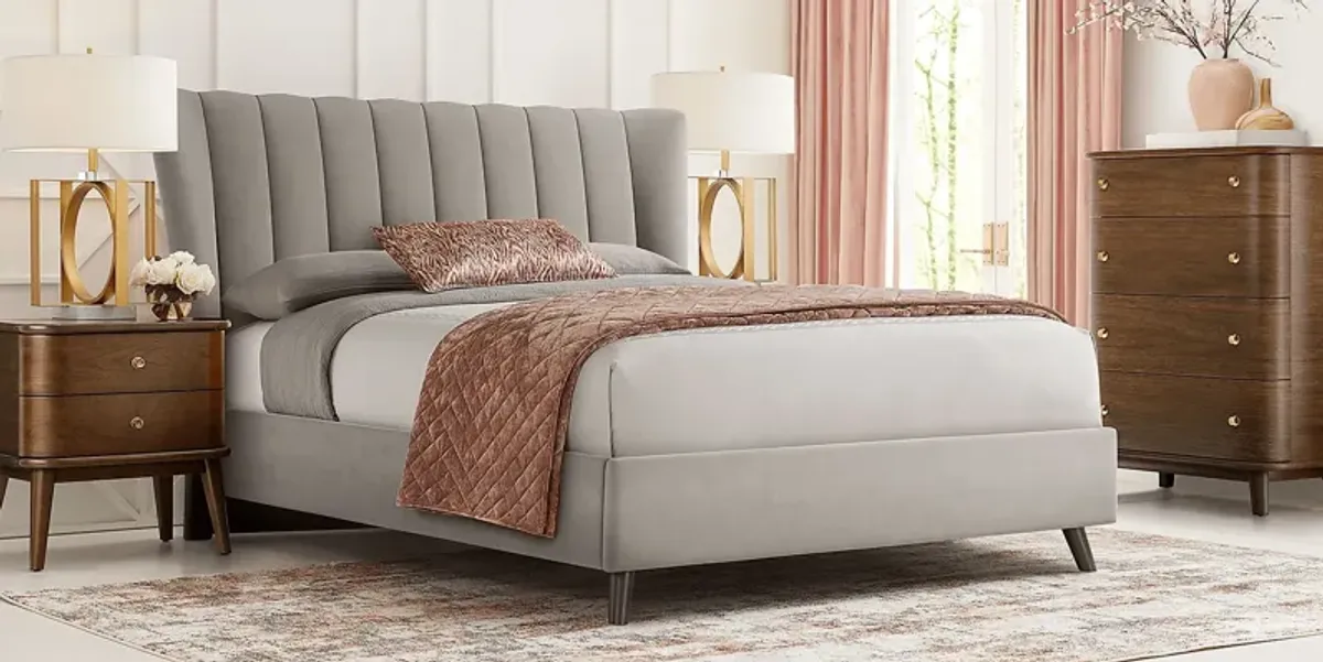 Devon Loft Walnut 5 Pc Bedroom with Nanton Park Gray King Upholstered Bed