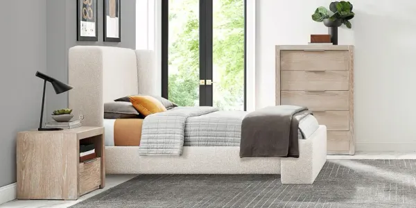 Easton Park Natural 5 Pc Bedroom with Sydney White Queen Upholstered Bed