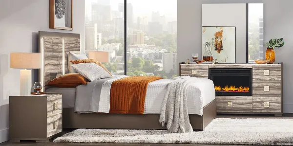 Monterosso Tan 6 Pc Queen Panel Bedroom with Electric Fireplace