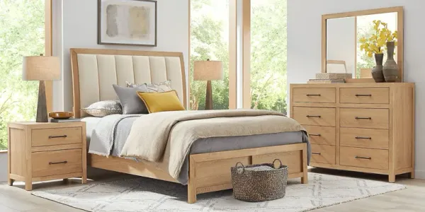 Woodley Natural 6 Pc Queen Upholstered Bedroom