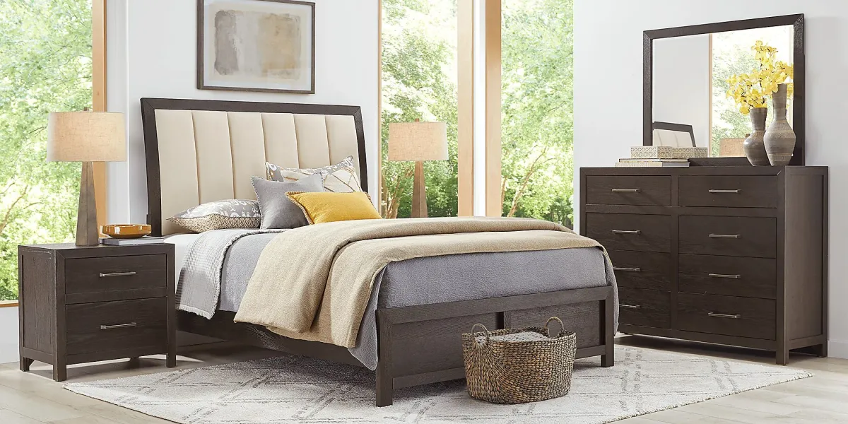 Woodley Dark Brown 6 Pc Queen Upholstered Bedroom