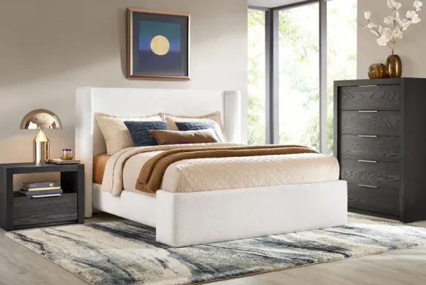 Easton Park Black 5 Pc Bedroom with Sydney White King Upholstered Bed