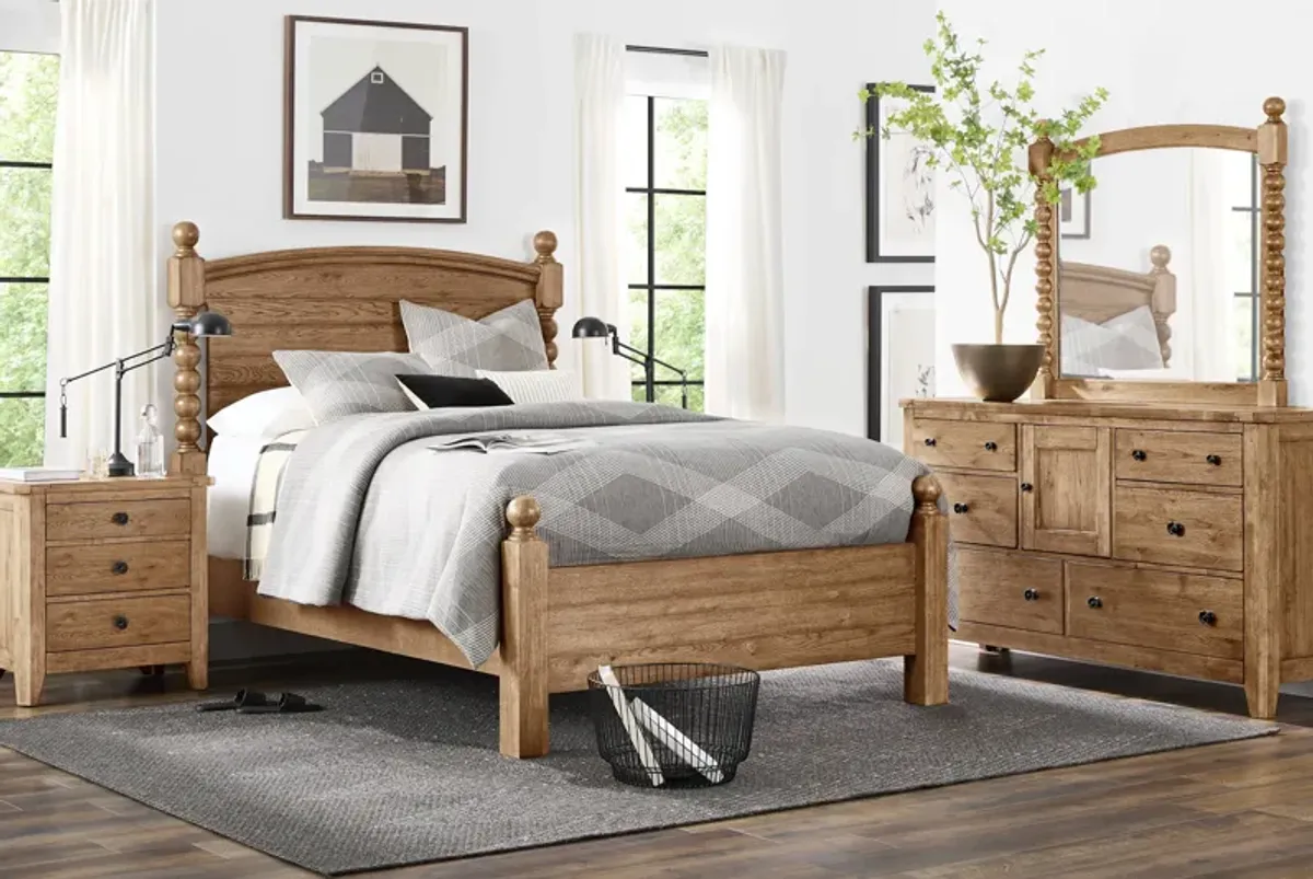 Hargrove Light Oak 7 Pc Queen Post Bedroom