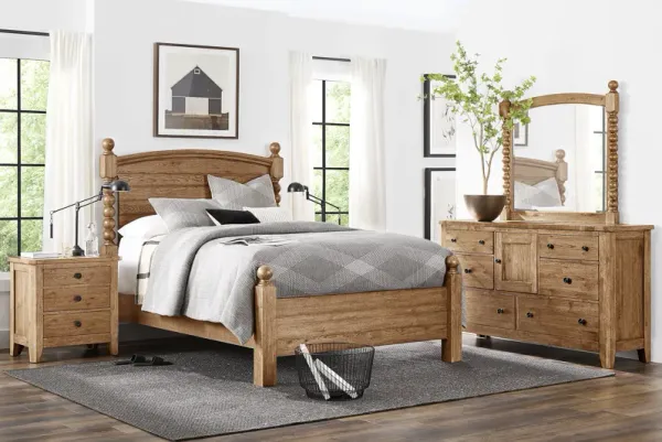 Hargrove Light Oak 7 Pc Queen Post Bedroom