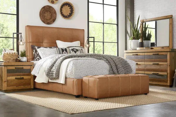 Westover Hills Brown 5 Pc Bedroom with Giselle Camel King Upholstered Bed