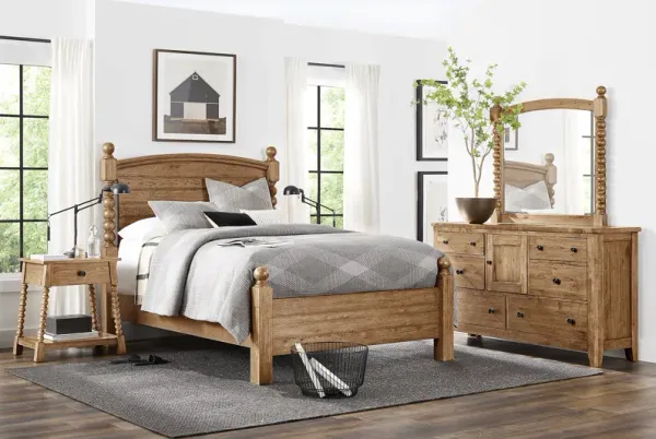 Hargrove Light Oak 7 Pc Queen Post Bedroom