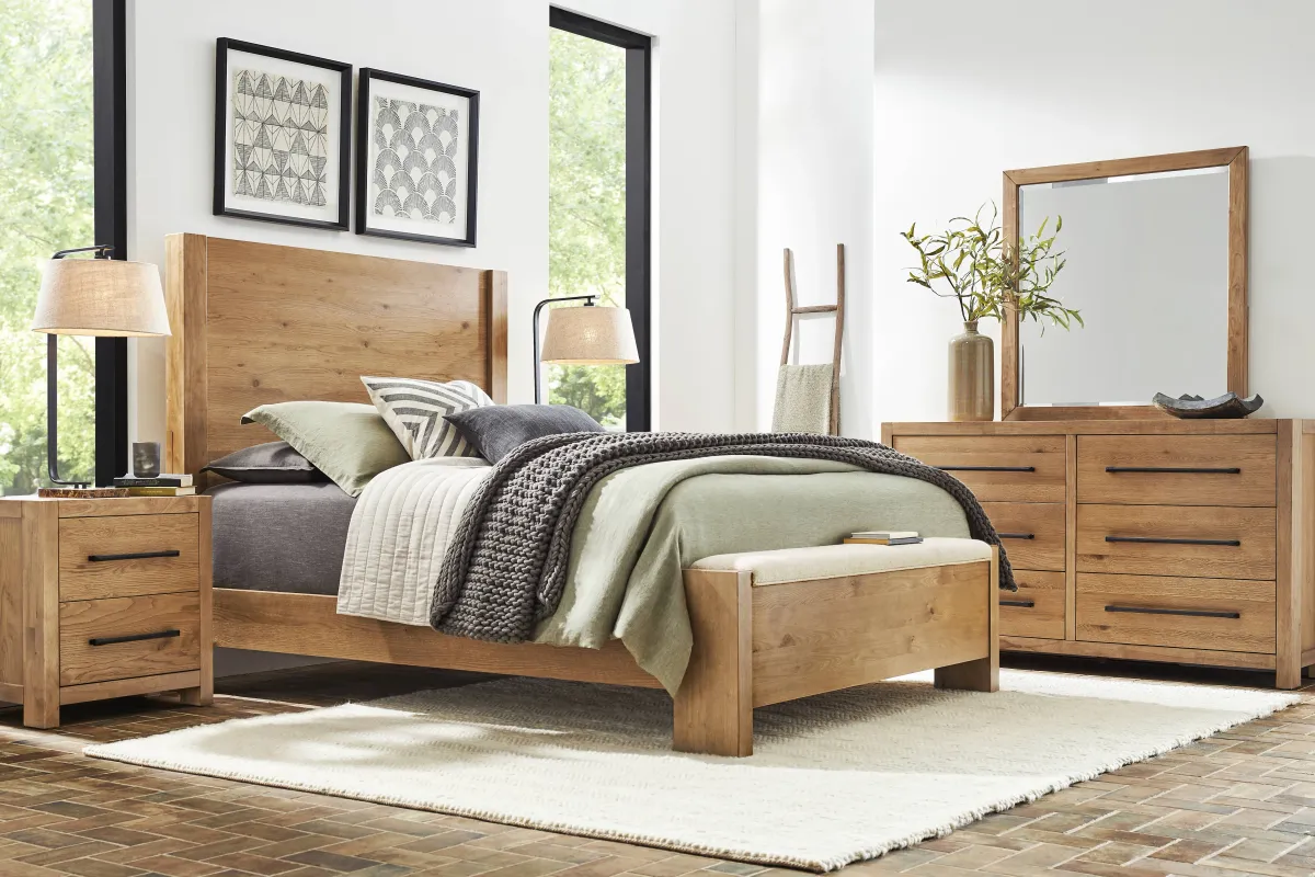 Ithaca Natural 7 Pc King Panel Bedroom with Bench