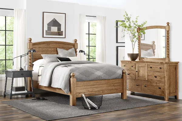 Hargrove Light Oak 7 Pc Queen Post Bedroom