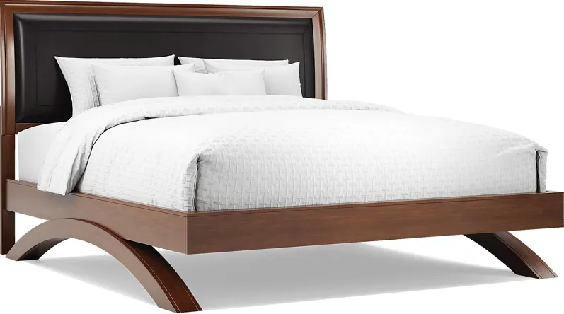 Belcourt Brown Cherry Finish 3 Pc King Upholstered Sleigh Arch Bed