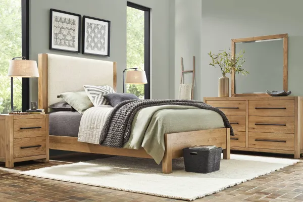 Ithaca Natural 7 Pc Queen Upholstered Bedroom