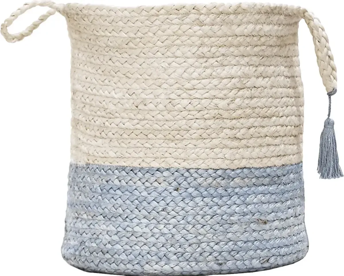 Ruven White/Light Blue 19 in. Basket