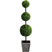 Appleberry III Green Artificial Triple Ball Boxwood Topiary