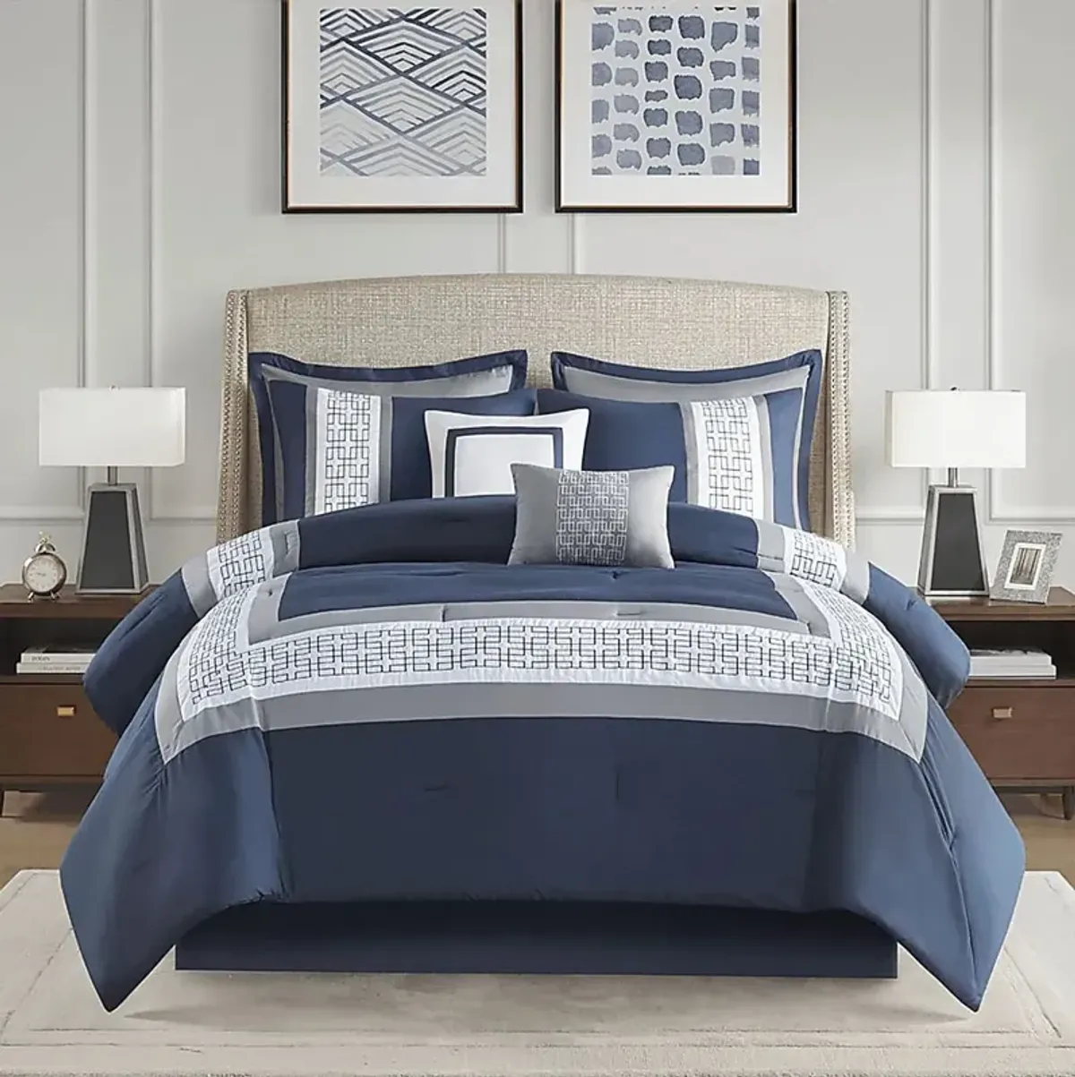 Marwin Blue 8pc Queen Comforter Set