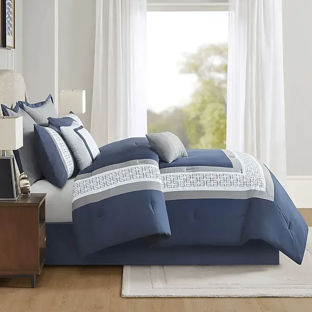 Marwin Blue 8pc Queen Comforter Set