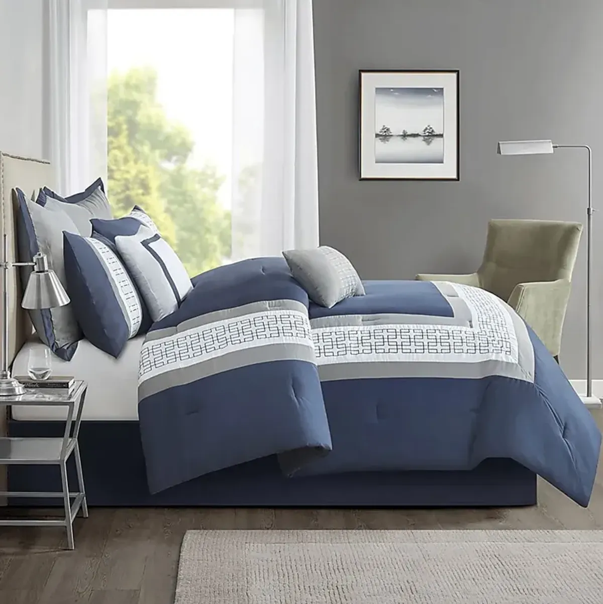 Marwin Blue 8pc Queen Comforter Set