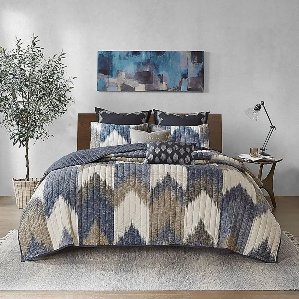 Kartr Blue Full/Queen 3 pc Quilt Set