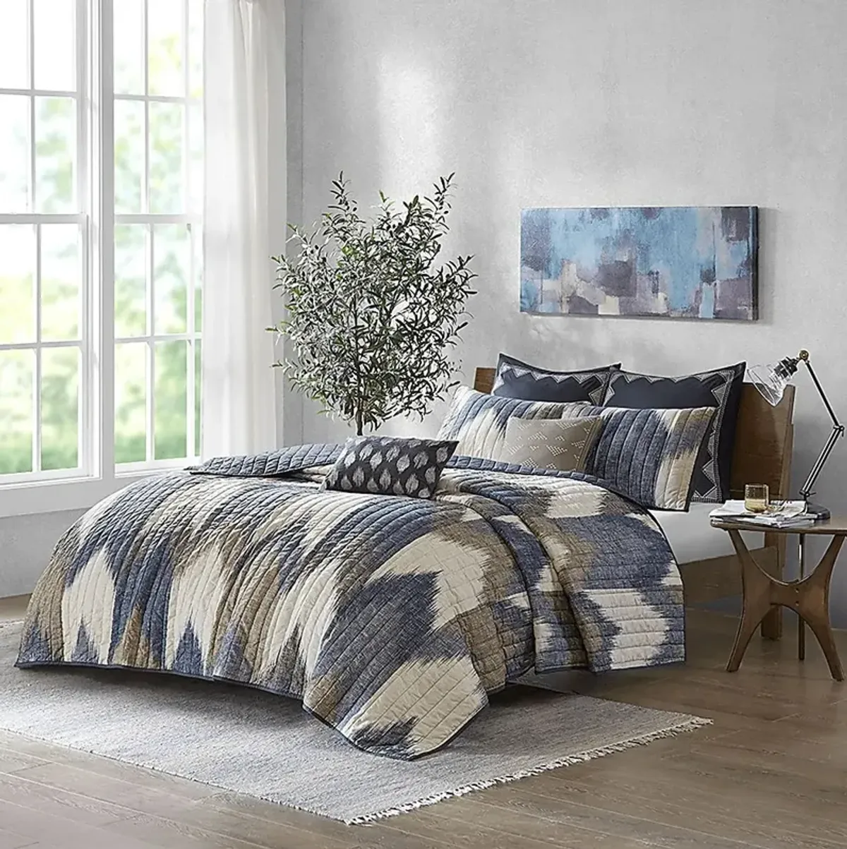 Kartr Blue Full/Queen 3 pc Quilt Set