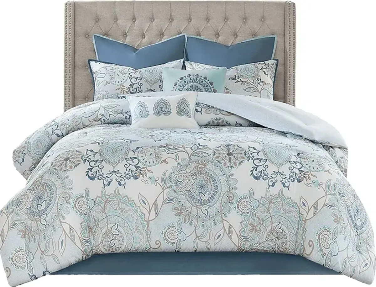 Jaezmina Blue 8 pc Cal King Comforter Set