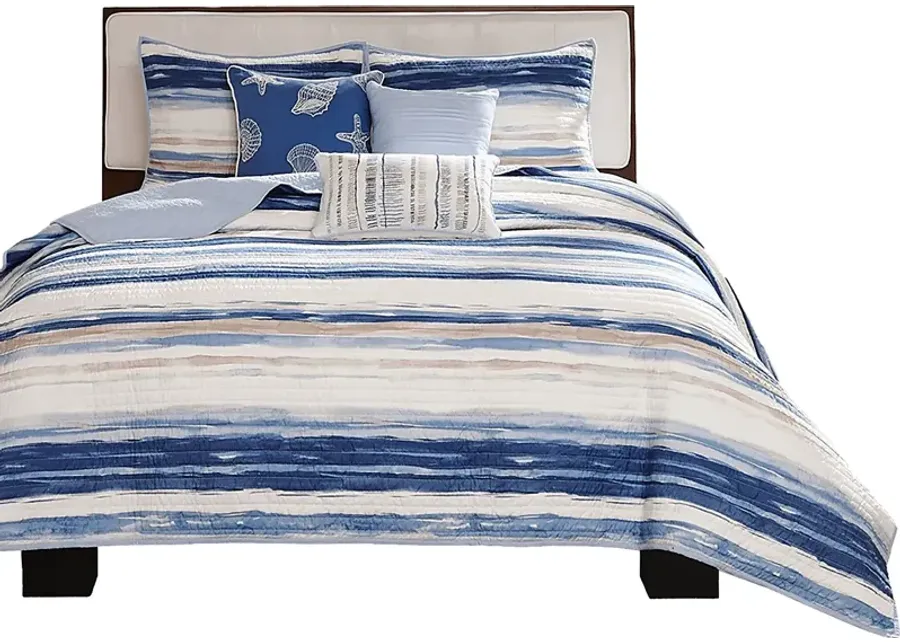 Lillya Blue 6 pc Full/Queen Quilt Set