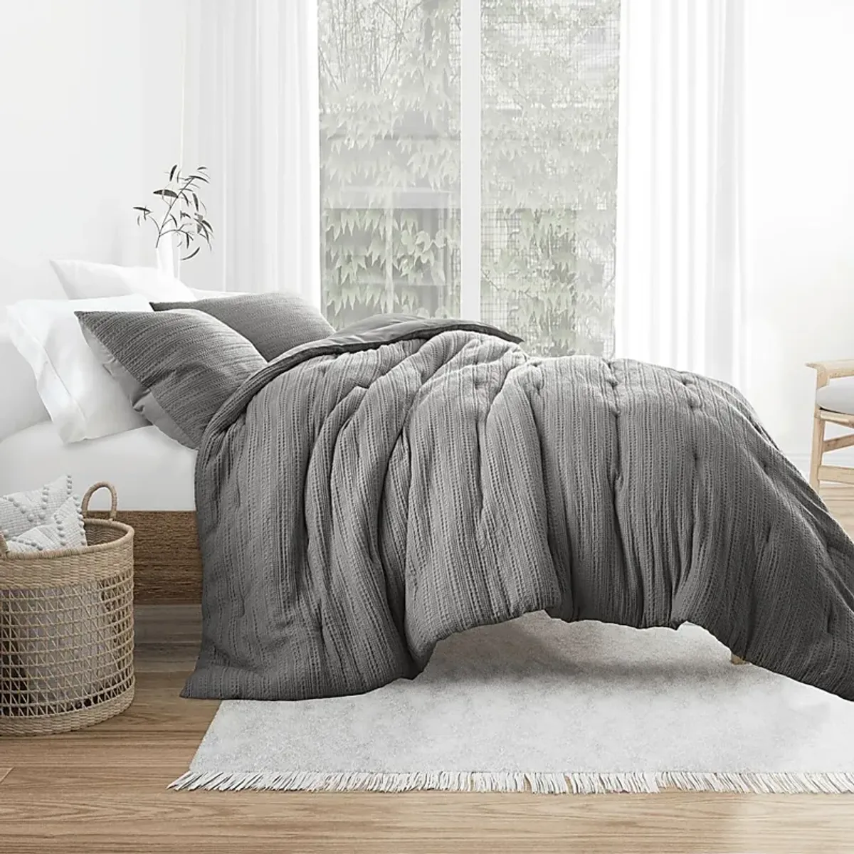 Hoplily Gray 3pc Queen Comforter Set