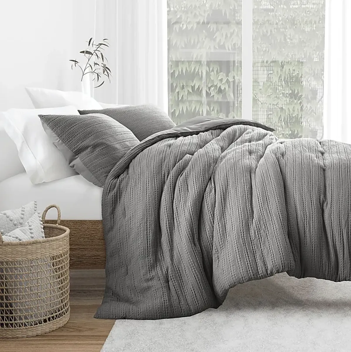 Hoplily Gray 3pc Queen Comforter Set