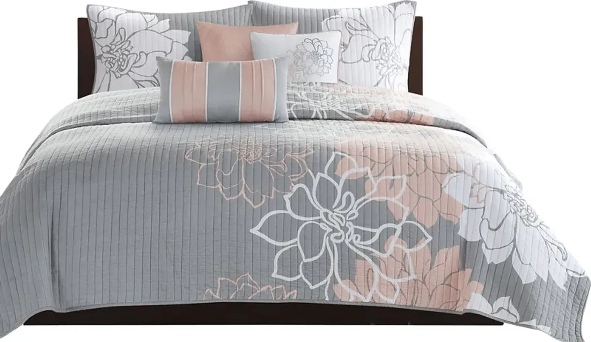 Heslep Peach 6 Pc Full/Queen Quilt Set