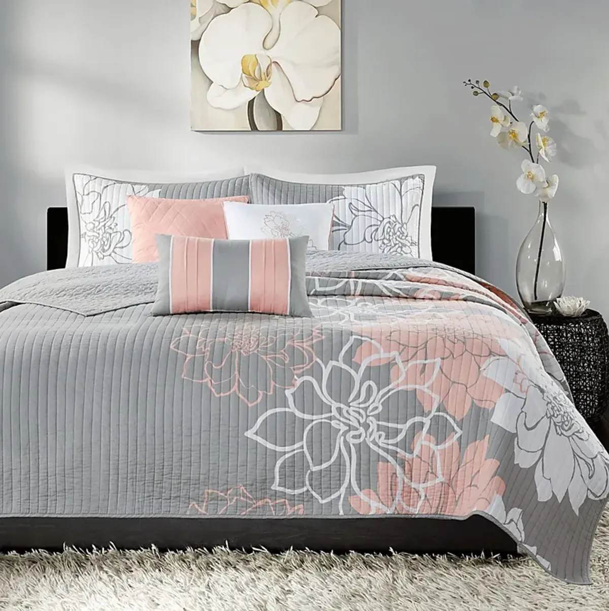 Heslep Peach 6 Pc Full/Queen Quilt Set