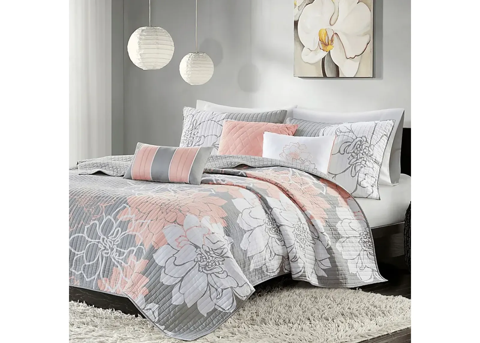 Heslep Peach 6 Pc Full/Queen Quilt Set