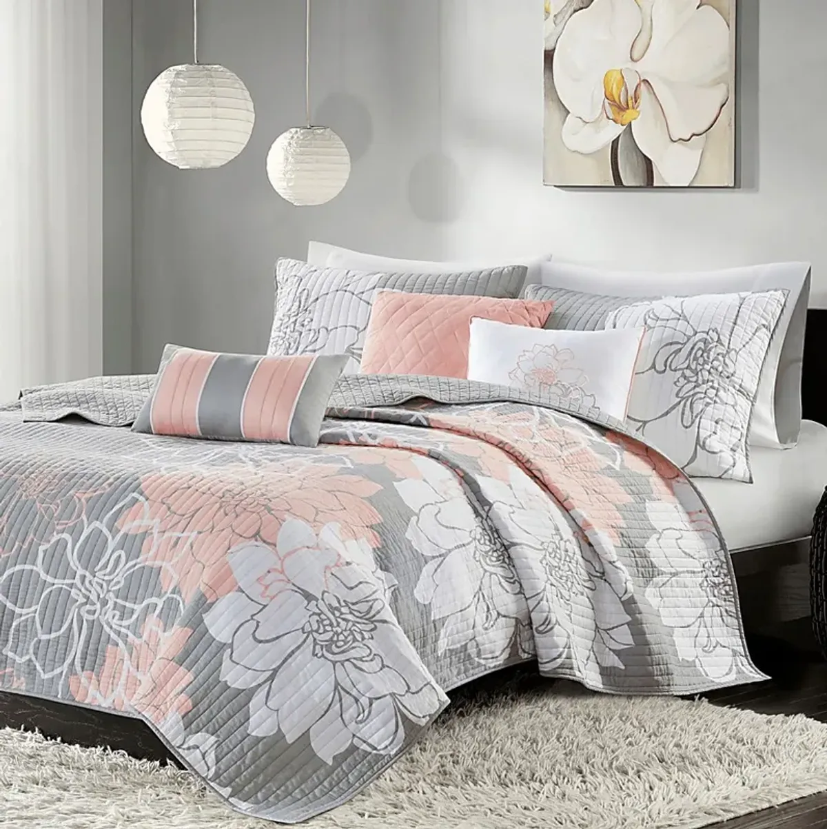 Heslep Peach 6 Pc Full/Queen Quilt Set