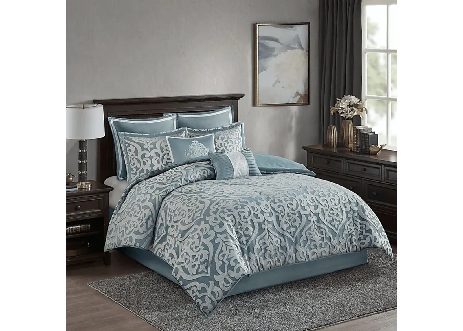 Shefflera Blue 8 Pc Queen Comforter Set