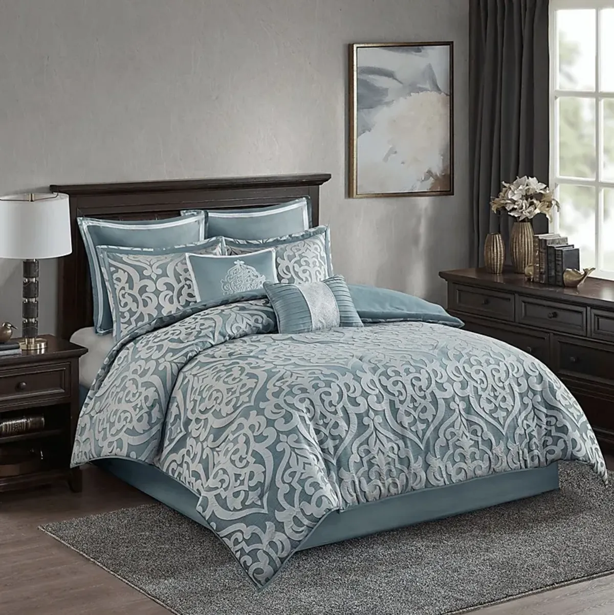 Shefflera Blue 8 Pc Queen Comforter Set