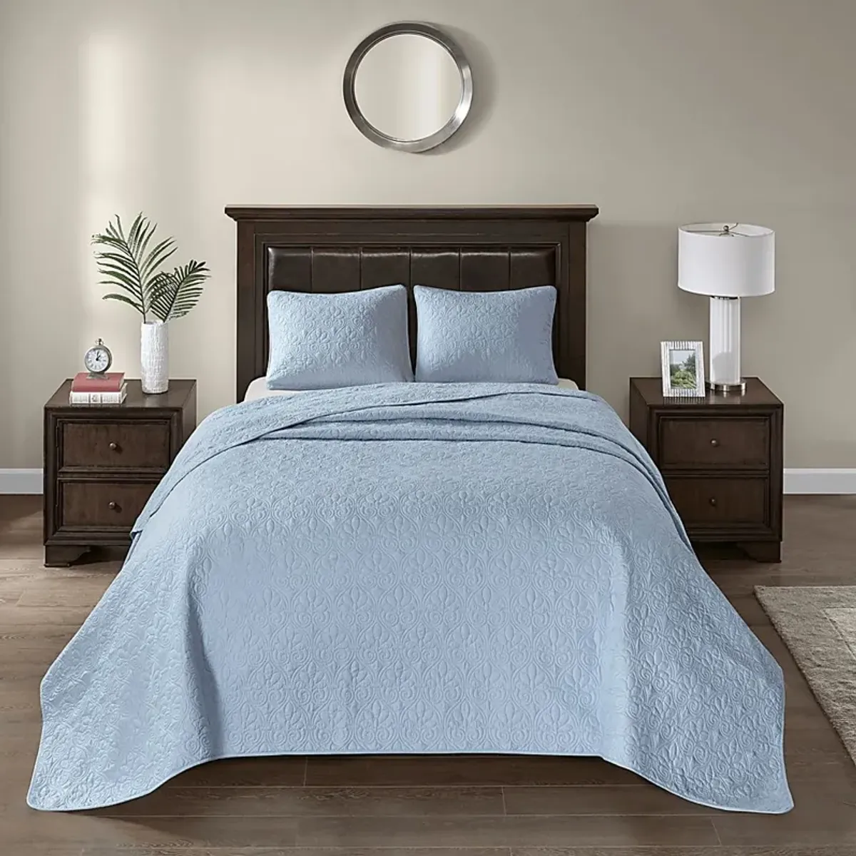 Toyah Blue 3 Pc Queen Bedspread Set